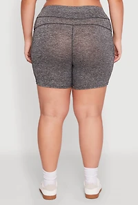Womens Plus High Waisted Biker Shorts with Cell Phone Pockets,