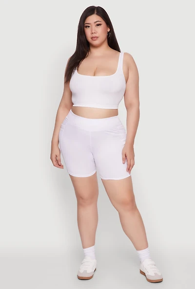 Plus High Waisted Biker Shorts with Cell Phone Pockets