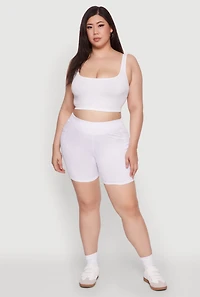 Plus High Waisted Biker Shorts with Cell Phone Pockets