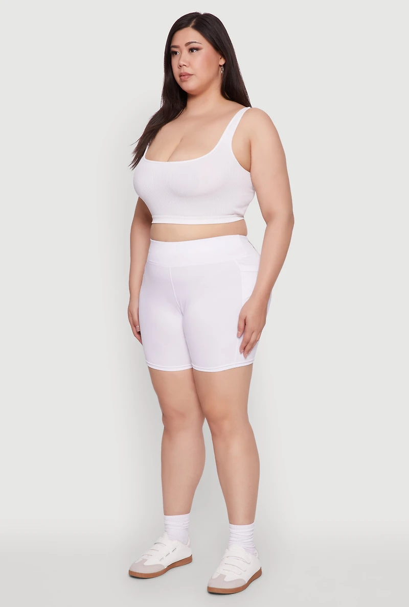 Plus High Waisted Biker Shorts with Cell Phone Pockets