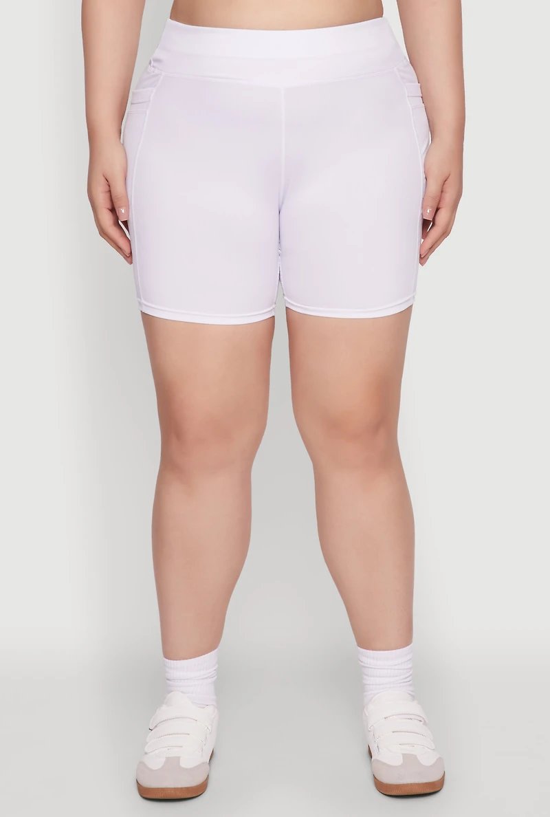 Plus High Waisted Biker Shorts with Cell Phone Pockets
