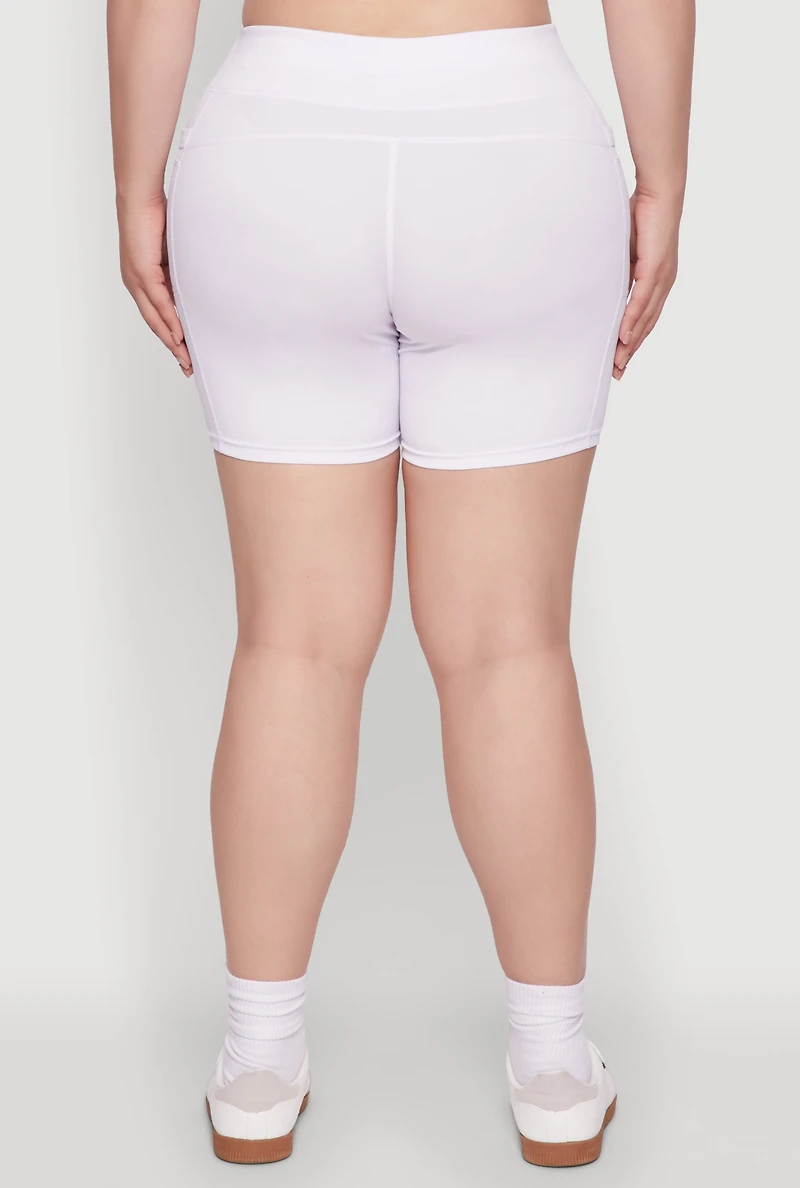 Plus High Waisted Biker Shorts with Cell Phone Pockets