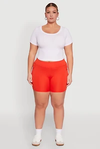 Womens Plus High Waisted Biker Shorts with Cell Phone Pockets, Red,