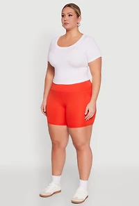 Womens Plus Size High Waisted Biker Shorts with Cell Phone Pockets, Red, Size 1X