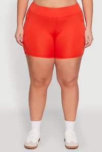 Womens Plus Size High Waisted Biker Shorts with Cell Phone Pockets, Red, Size 1X