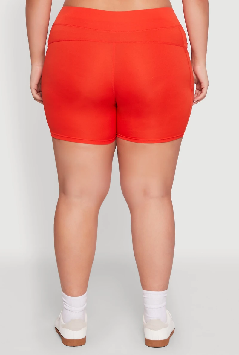 Womens Plus Size High Waisted Biker Shorts with Cell Phone Pockets, Red, Size 1X