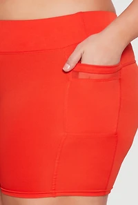 Womens Plus High Waisted Biker Shorts with Cell Phone Pockets, Red,