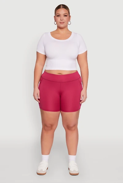 Womens Plus High Waisted Biker Shorts with Cell Phone Pockets,