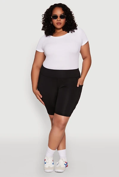 Womens Plus Size Side Zip Pocket Biker Shorts, Black, Size 2X