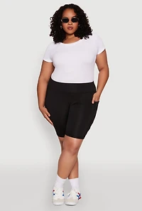 Womens Plus Size Side Zip Pocket Biker Shorts, Black, Size 2X