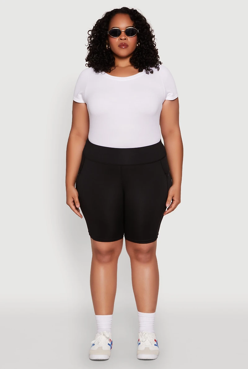 Womens Plus Size Side Zip Pocket Biker Shorts, Black, Size 2X