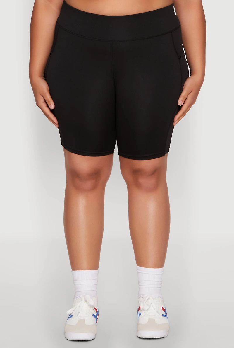 Womens Plus Size Side Zip Pocket Biker Shorts, Black, Size 2X