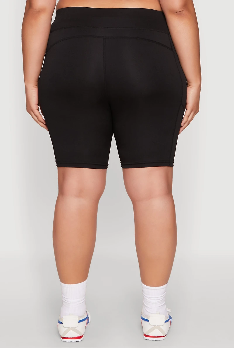 Womens Plus Size Side Zip Pocket Biker Shorts, Black, Size 2X