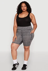 Womens Plus Side Zip Pocket Biker Shorts,