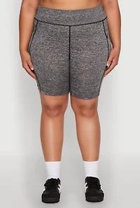 Womens Plus Side Zip Pocket Biker Shorts,