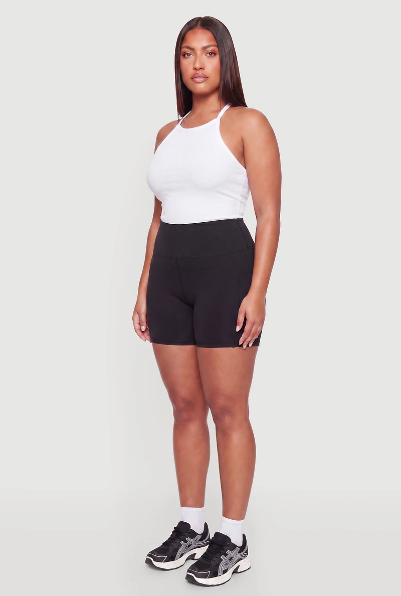 Plus High Waisted Cell Phone Pocket Active Shorts