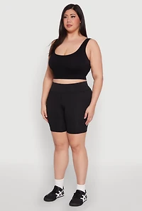 Womens Plus Size Cell Phone Side Pocket Biker Shorts, Black, Size 2X
