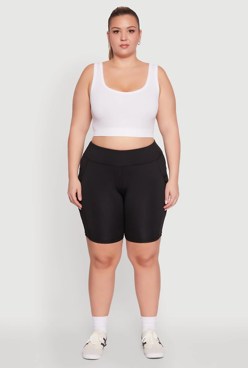 Plus Caged Mesh Cell Phone Pocket Biker Shorts