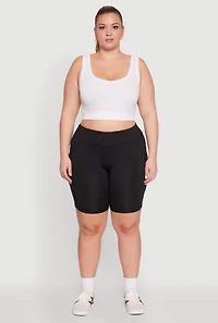 Plus Caged Mesh Cell Phone Pocket Biker Shorts