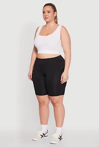 Plus Caged Mesh Cell Phone Pocket Biker Shorts