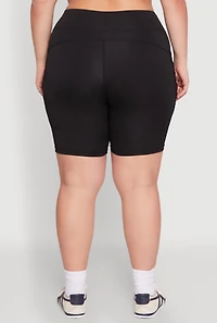 Plus Caged Mesh Cell Phone Pocket Biker Shorts