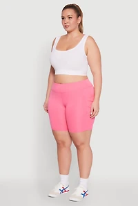 Womens Plus Size Caged Mesh Cell Phone Pocket Biker Shorts, Pink, Size 1X