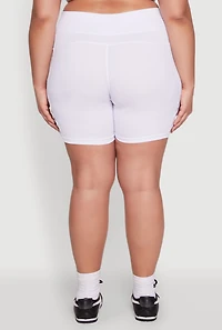 Womens Plus Size Caged Mesh Detail Side Pocket Bike Shorts, White, Size 2X