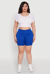 Womens Plus Caged Mesh Detail Side Pocket Bike Shorts,