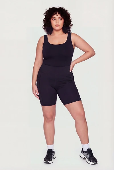 Plus High Waisted Double Cell Phone Pocket Biker Shorts