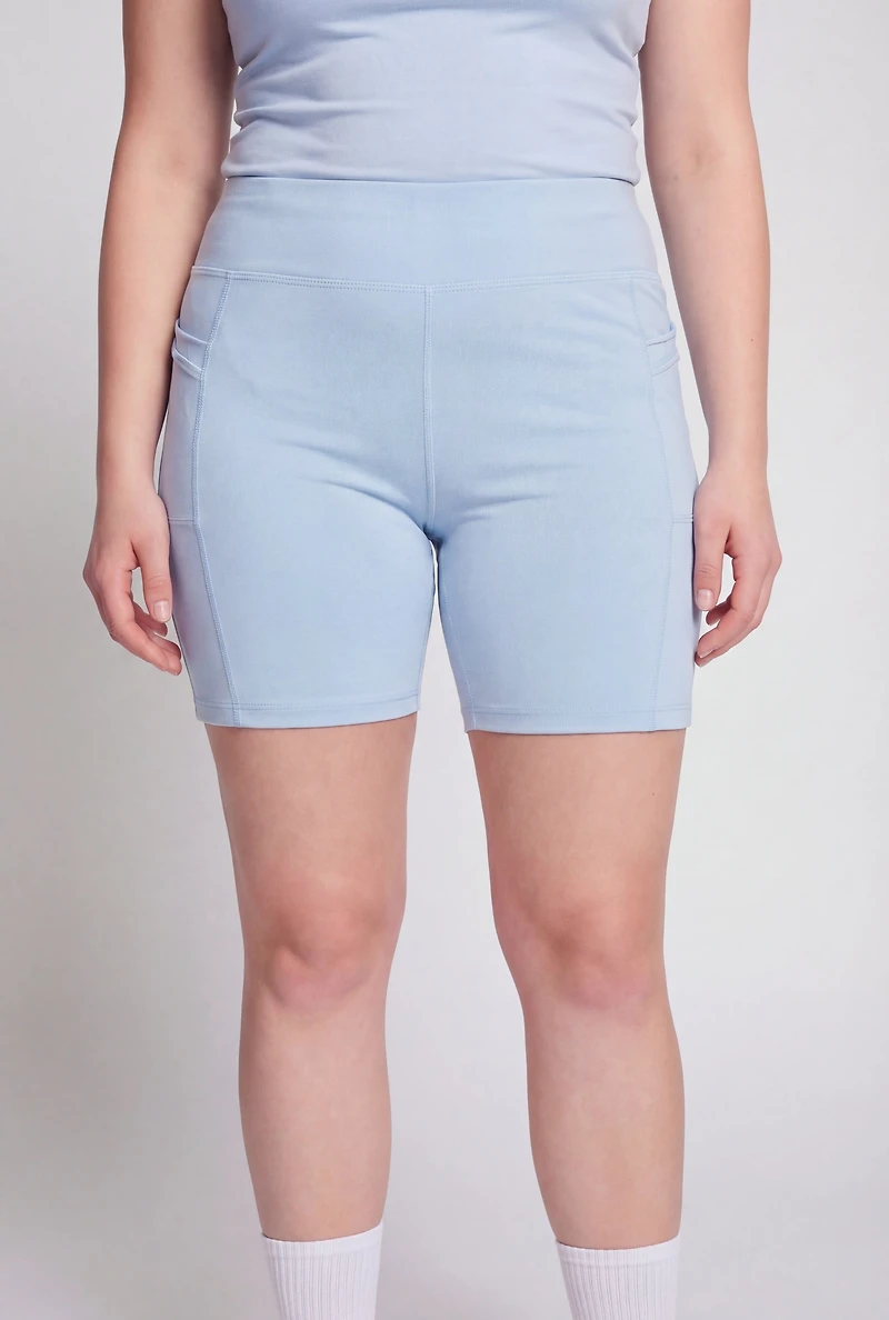 Plus High Waisted Double Cell Phone Pocket Biker Shorts
