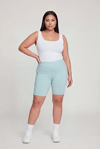 Plus High Waisted Double Cell Phone Pocket Biker Shorts