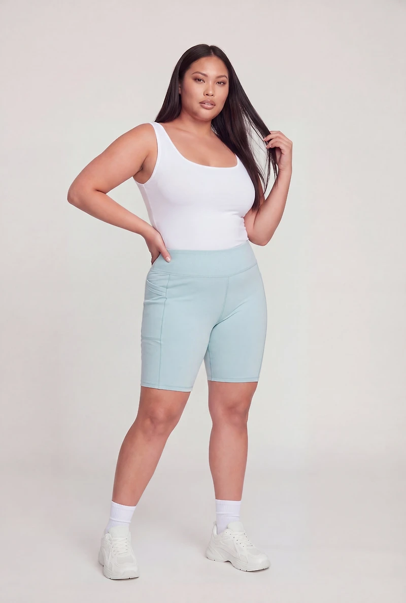 Plus High Waisted Double Cell Phone Pocket Biker Shorts