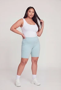 Plus High Waisted Double Cell Phone Pocket Biker Shorts