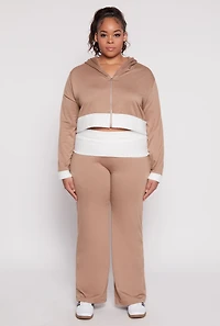 Womens Plus Size Two Tone Trim Hooded Sweatshirt, Beige, Size 1X