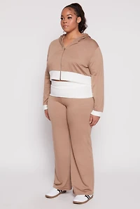 Womens Plus Size Two Tone Trim Hooded Sweatshirt, Beige, Size 1X