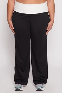 Plus Two Tone Waistband Wide Leg Sweatpants