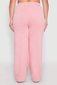 Womens Plus Size Contrast Trim High Waisted Sweatpants, Pink, Size 1X