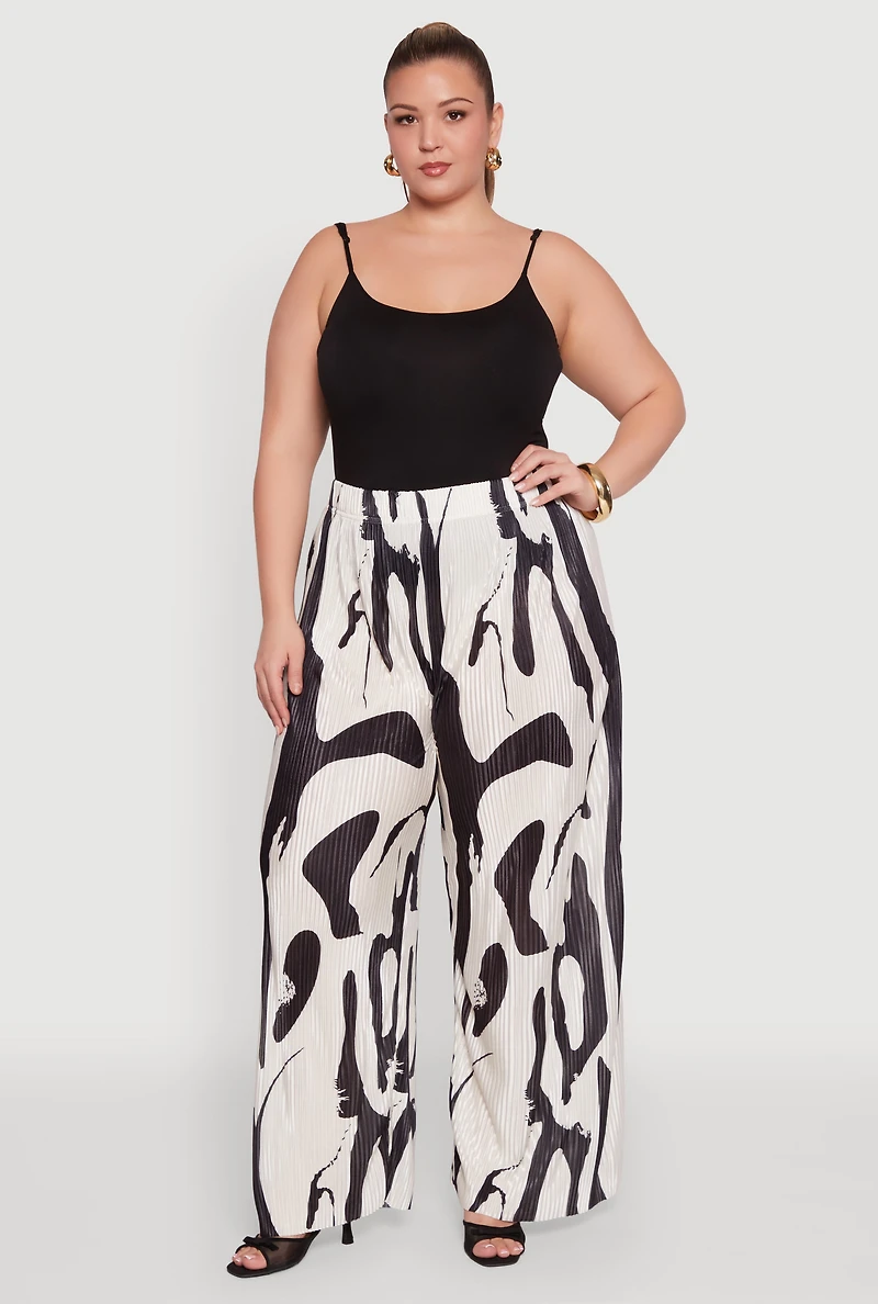Plus Plisse Printed Palazzo Pants