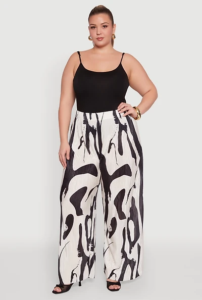 Plus Plisse Printed Palazzo Pants