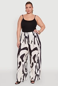 Plus Plisse Printed Palazzo Pants