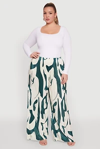 Womens Plus Plisse Printed Palazzo Pants, Multi,
