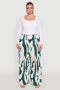 Womens Plus Plisse Printed Palazzo Pants, Multi,