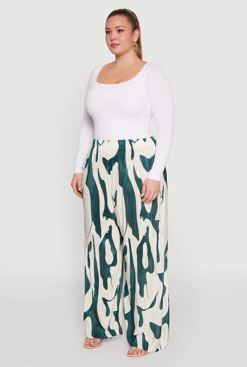 Womens Plus Plisse Printed Palazzo Pants, Multi,