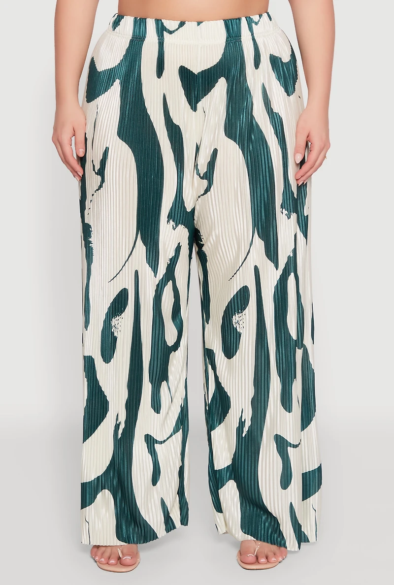 Womens Plus Plisse Printed Palazzo Pants, Multi,
