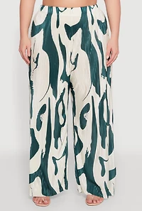 Womens Plus Plisse Printed Palazzo Pants, Multi,