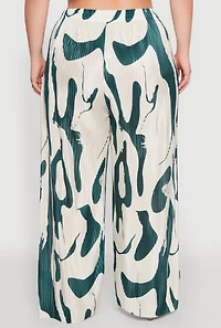 Womens Plus Plisse Printed Palazzo Pants, Multi,