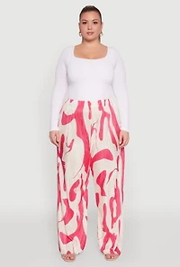 Womens Plus Size Plisse Printed Palazzo Pants, Multi, Size 3X