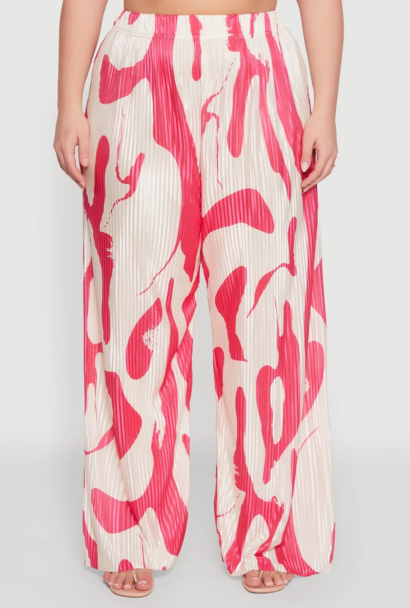 Womens Plus Size Plisse Printed Palazzo Pants, Multi, Size 3X