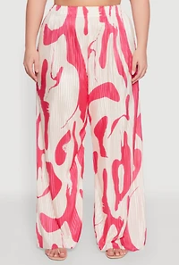Womens Plus Plisse Printed Palazzo Pants, Multi,