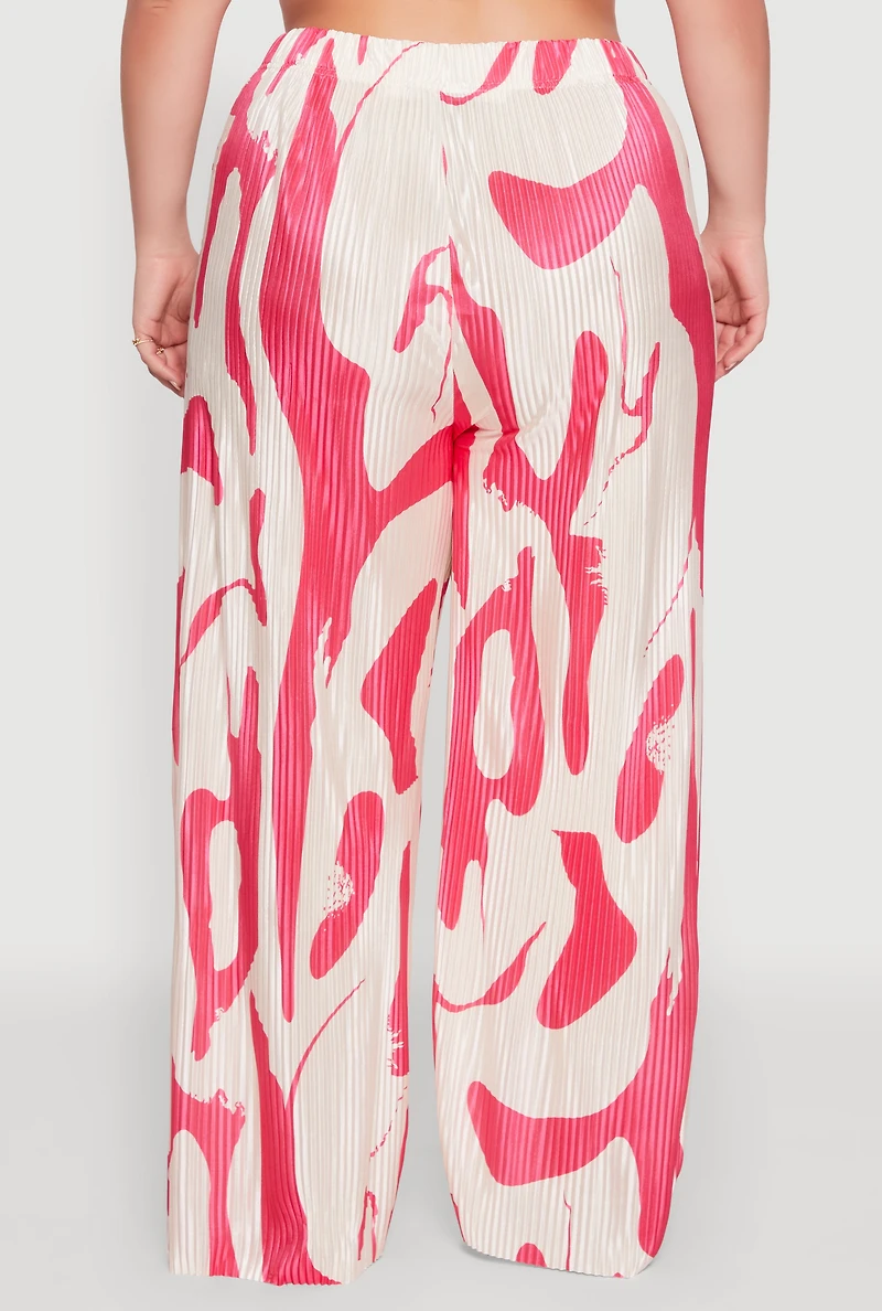 Womens Plus Size Plisse Printed Palazzo Pants, Multi, Size 3X